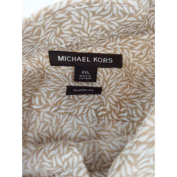 Michael Kors NWT Linen Blend Leaf Print Mens Button Up Shirt Beige XXL - Picture 4 of 8